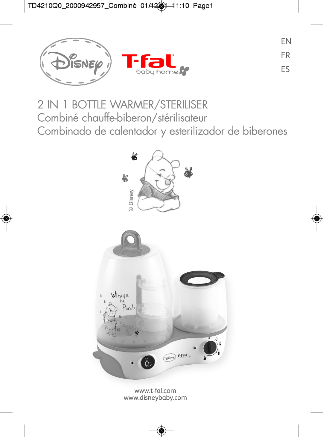 Tefal manual Combinado de calentador y esterilizador de biberones, TD4210Q02000942957Combiné 01/12/11 1110 Page1 