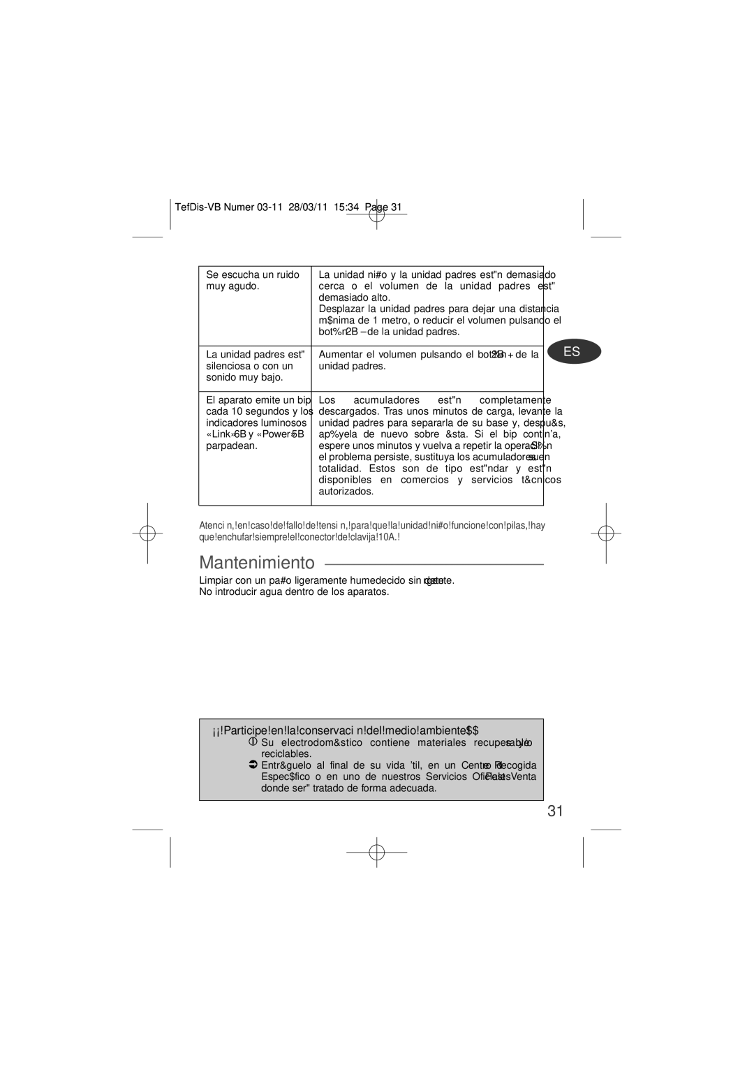 Tefal TD5000K0 manual Mantenimiento, ¡¡ Participe en la conservación del medio ambiente 