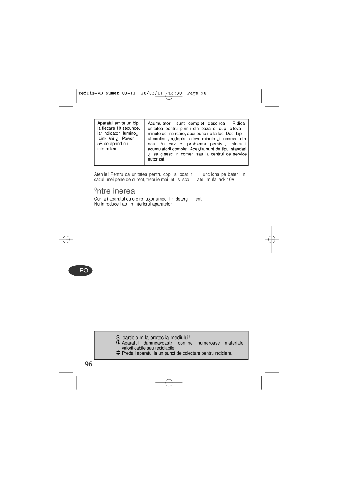 Tefal TD5000K0 manual Întreţinerea, Să participăm la protecţia mediului, Link 6B şi Power, Autorizat 