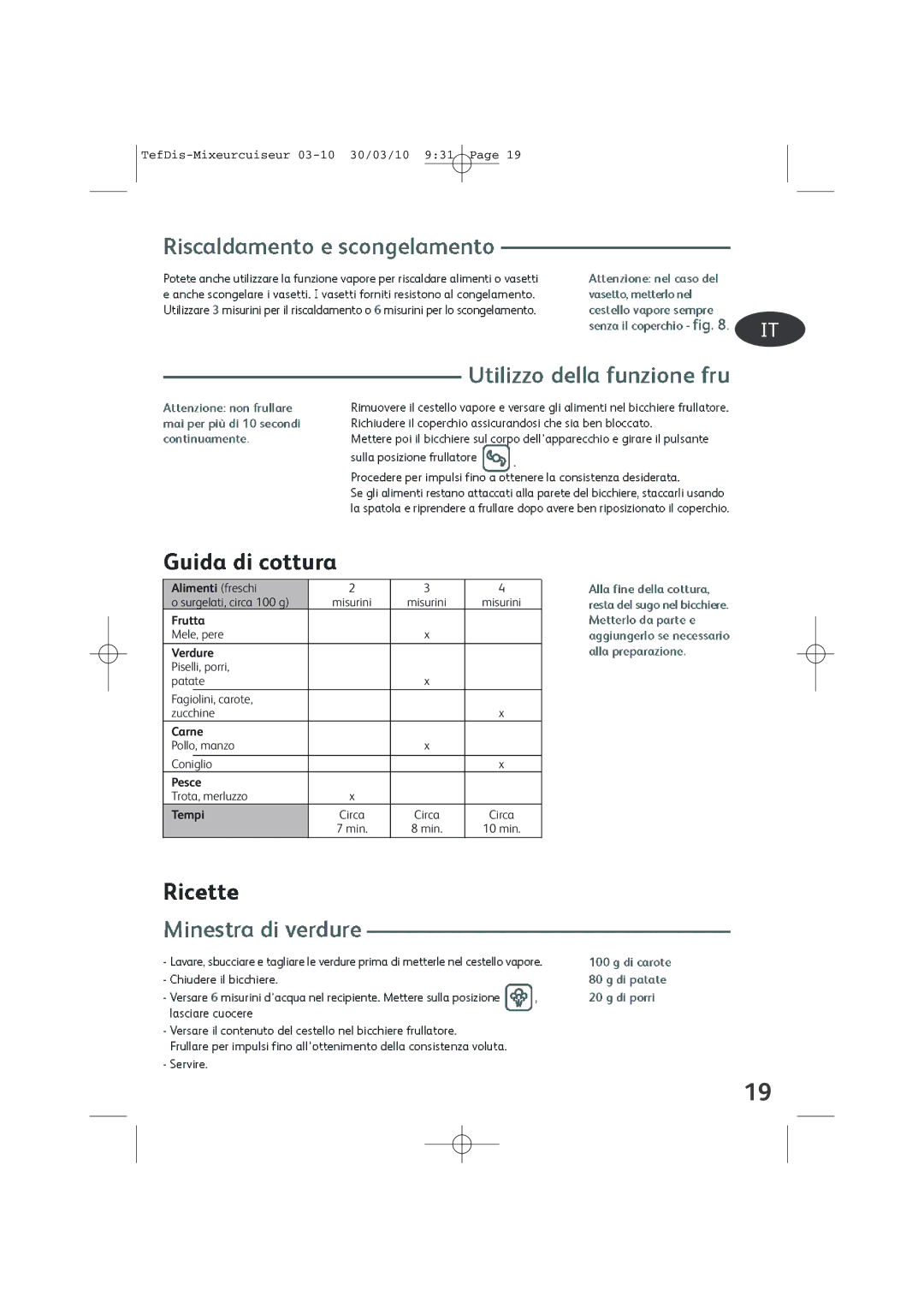 Tefal TD7000K0 manual Alimenti freschi 