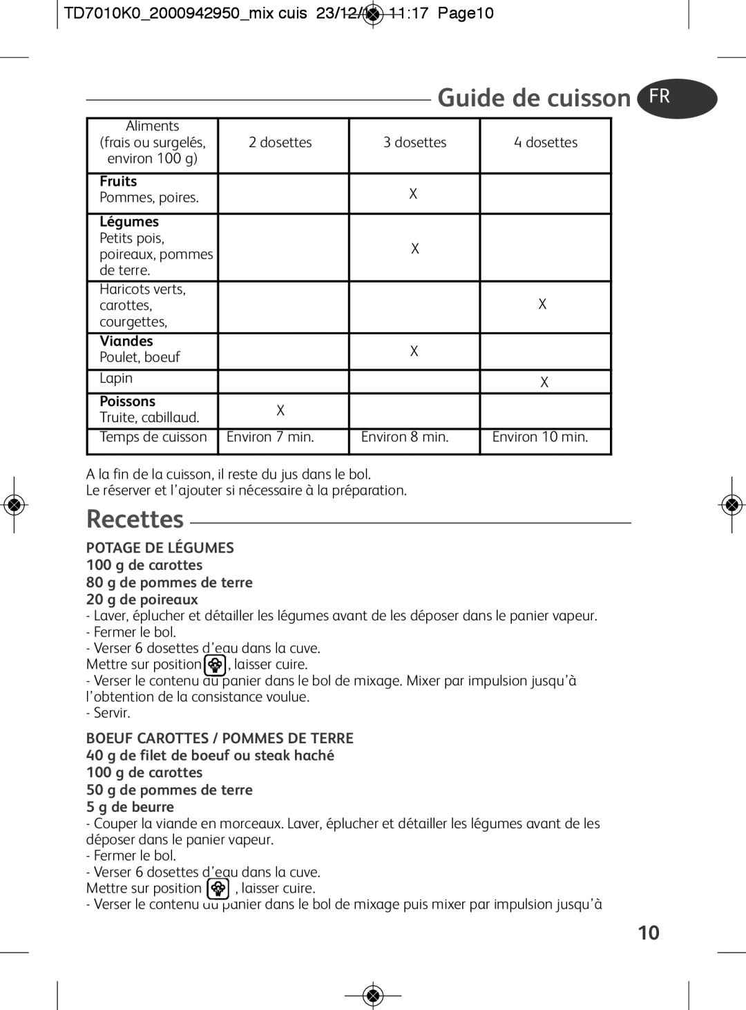 Tefal TD7010Q0 manual TD7010K02000942950mix cuis 23/12/11 1117 Page10, De pommes de terre De poireaux 