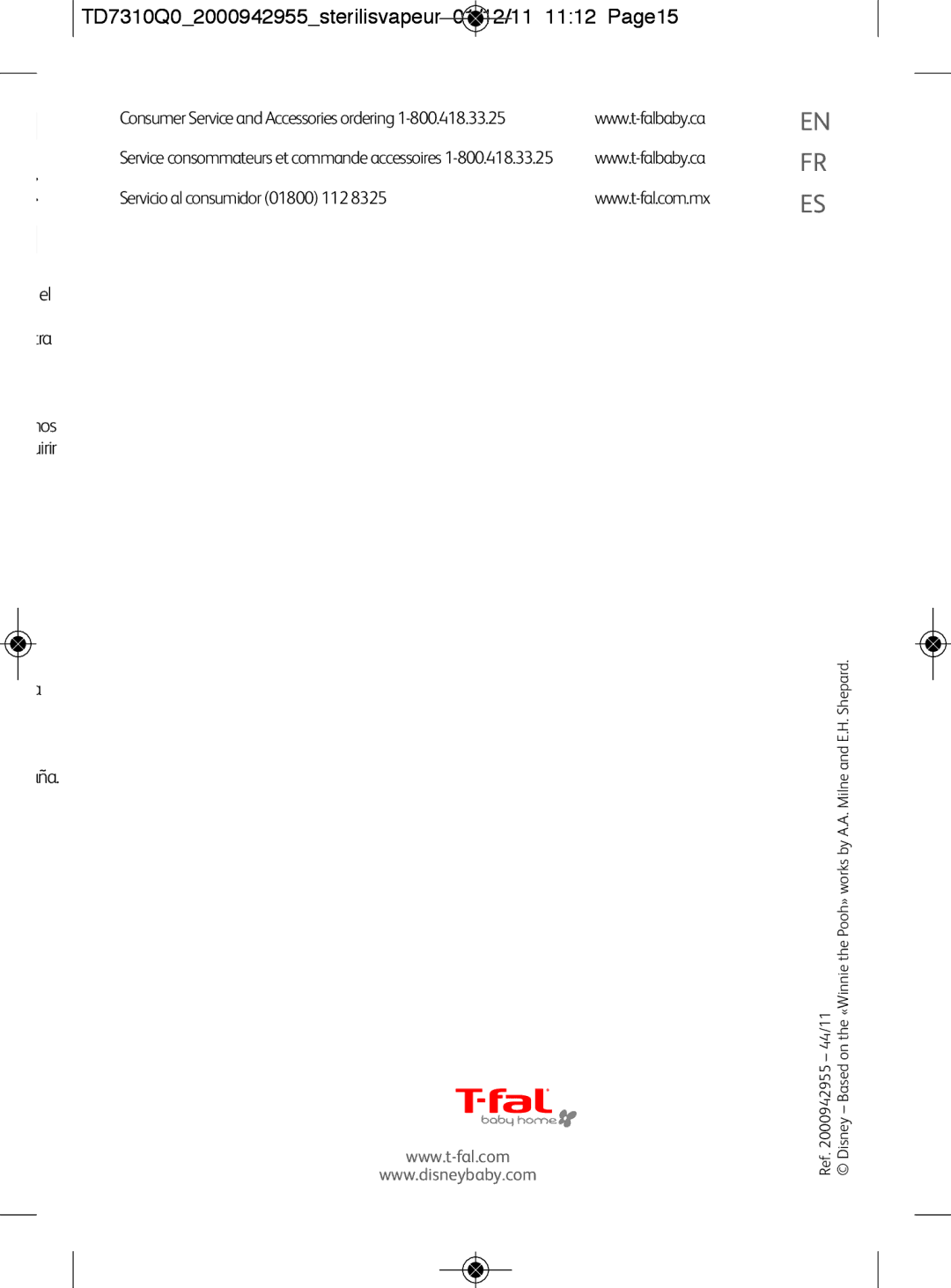 Tefal TD7310K0 manual TD7310Q02000942955sterilisvapeur 01/12/11 1112 Page15 