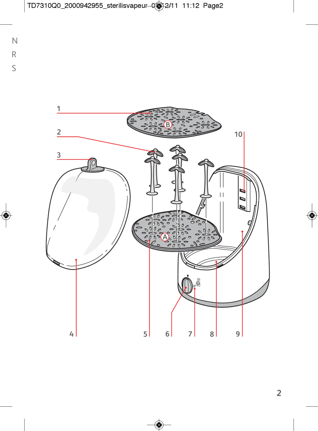 Tefal TD7310K0 manual TD7310Q02000942955sterilisvapeur 01/12/11 1112 Page2 