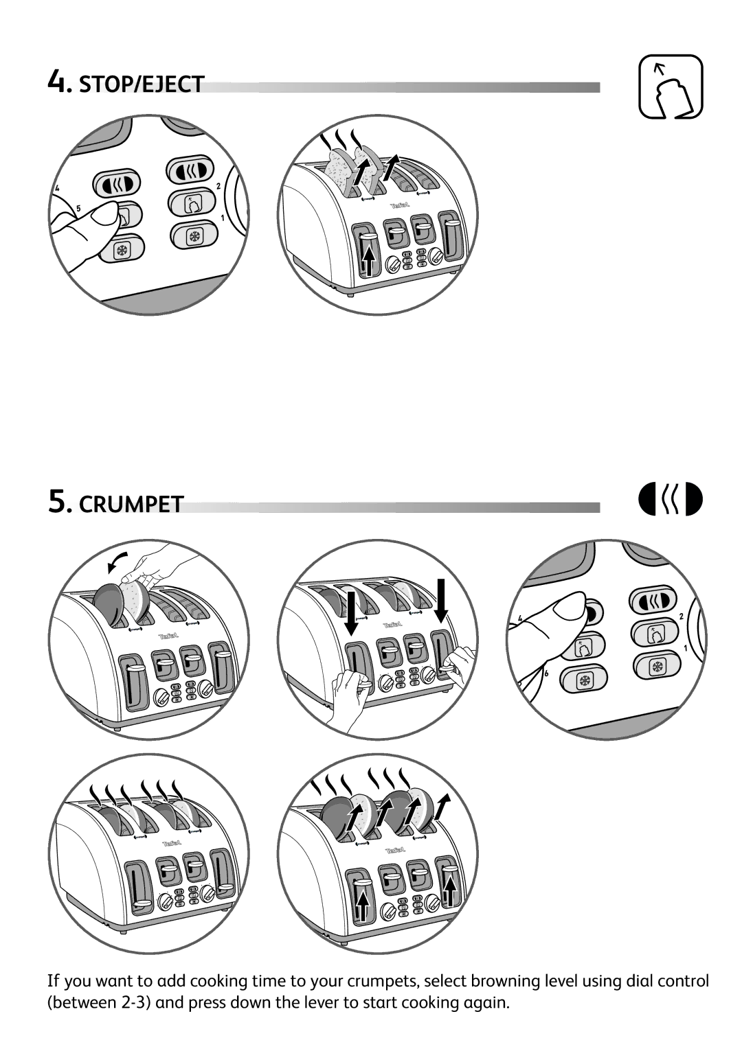 Tefal TF561EAU manual STOP/EJECT Crumpet 