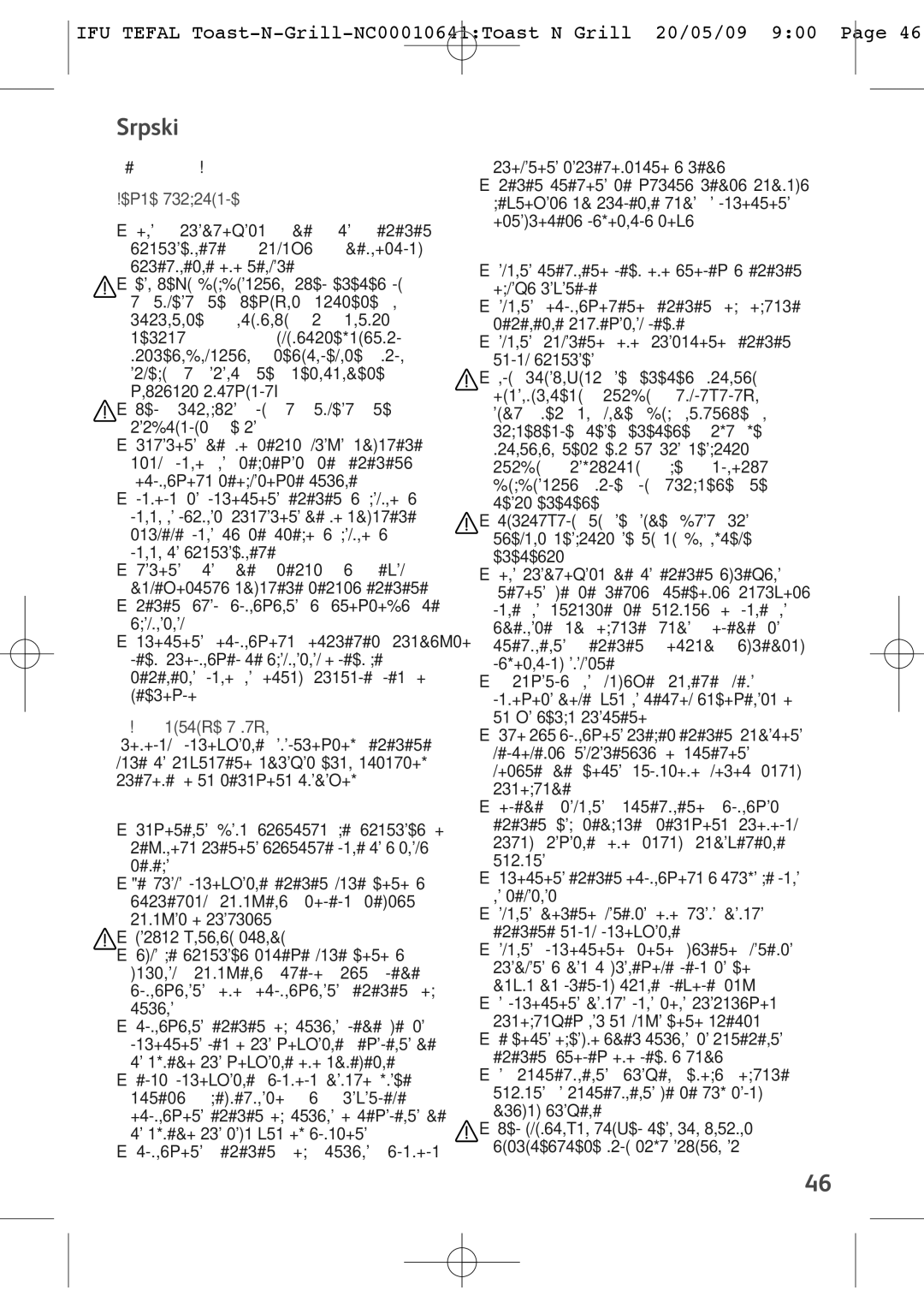 Tefal TL600030, TL600070, TL600015, TL600071 manual Srpski, Važna upozorenja, Prevencija nesreća u kući, Treba, Nemojte 