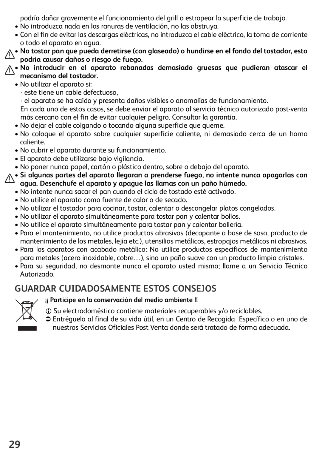 Tefal TL600830 manual Guardar Cuidadosamente Estos Consejos, ¡¡ Participe en la conservación del medio ambiente 