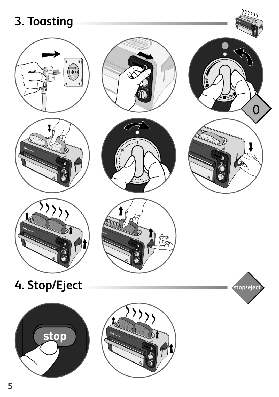 Tefal TL600830 manual Toasting Stop/Eject stop/eject 