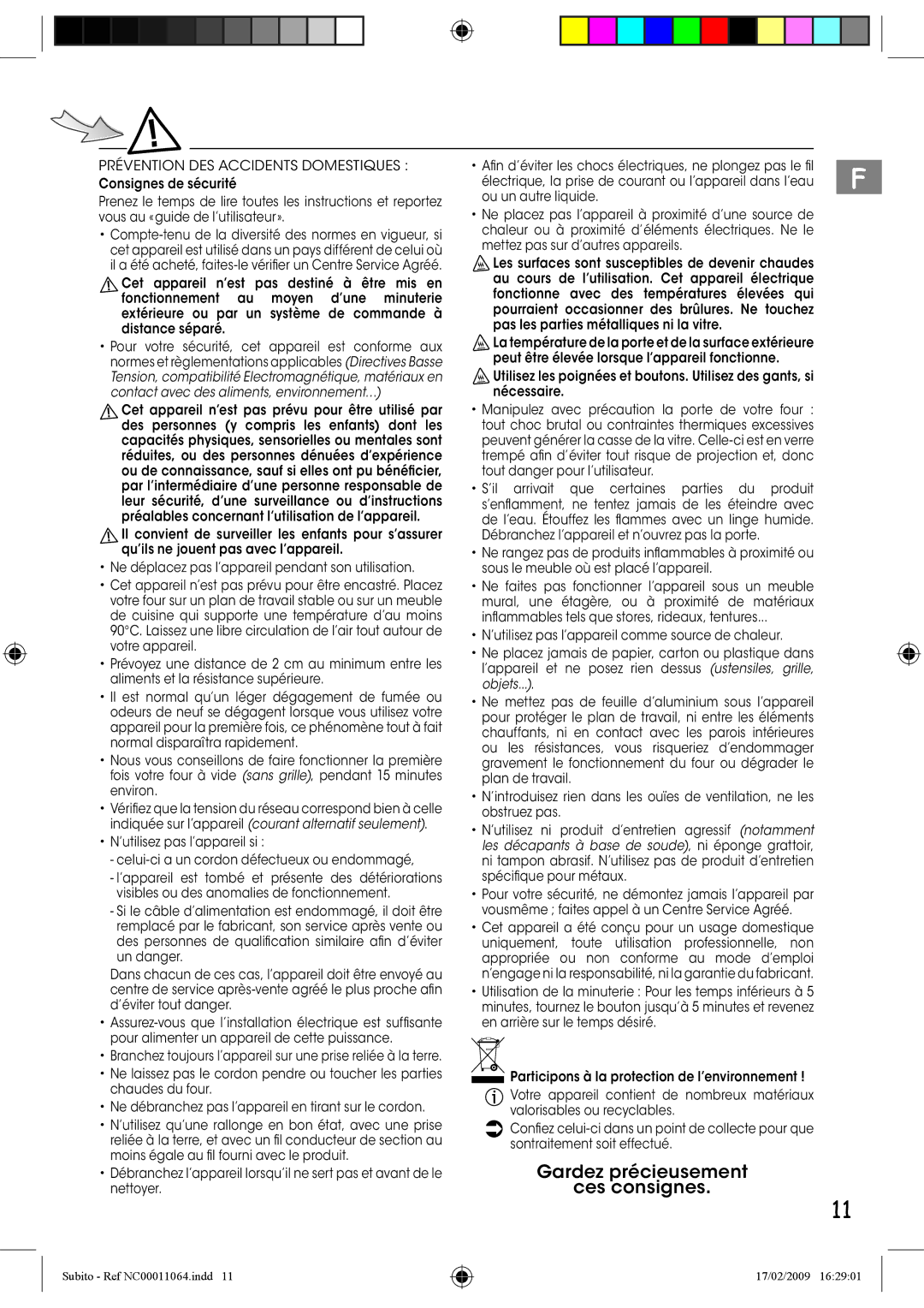 Tefal TO102171, TO102170, TO102150 manual Gardez précieusement Ces consignes, Prévention DES Accidents Domestiques 