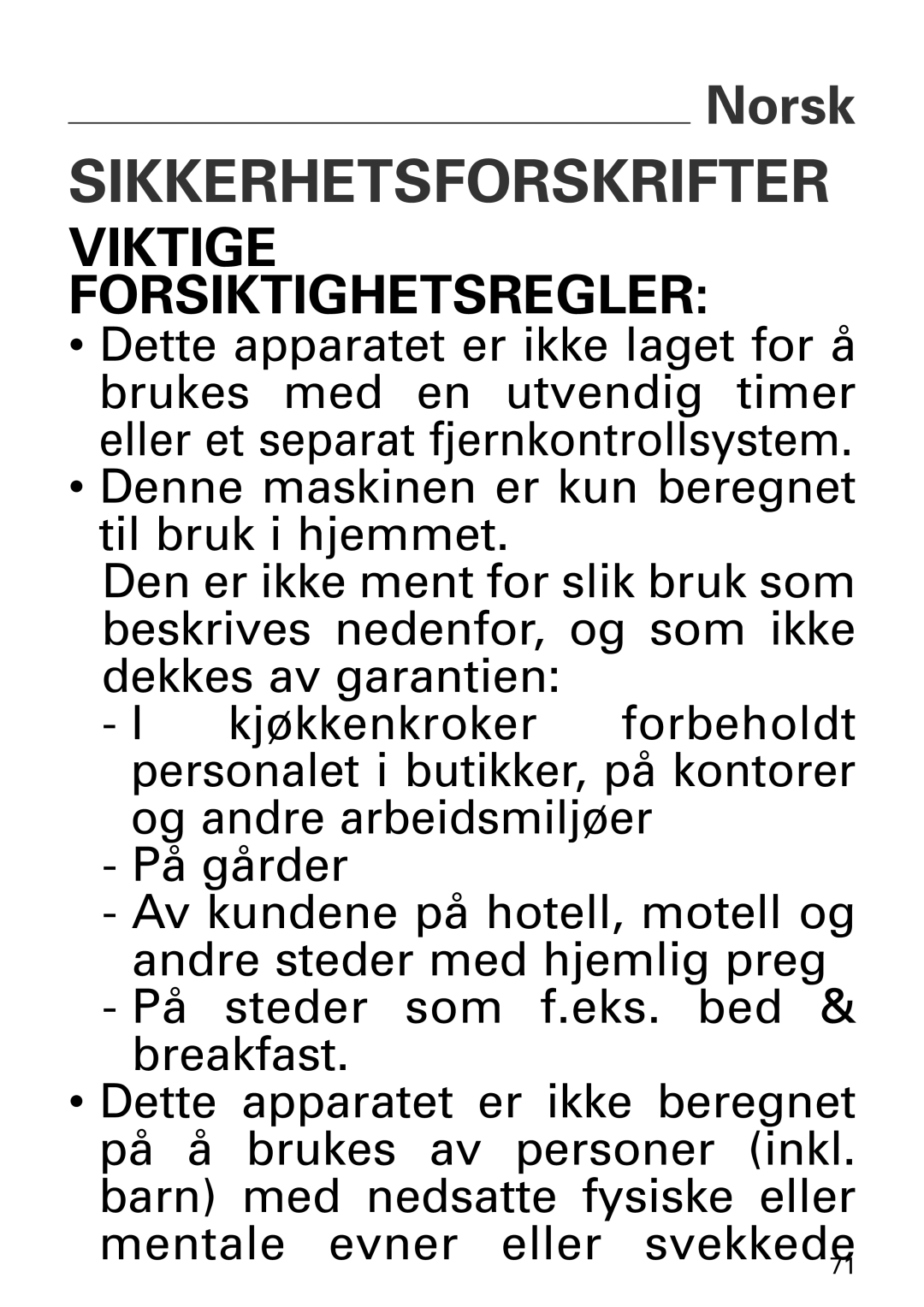 Tefal TT1618DE manual Sikkerhetsforskrifter, Viktige Forsiktighetsregler 