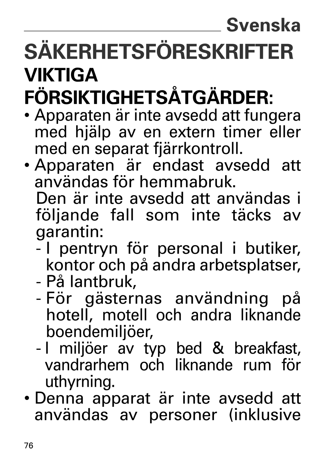 Tefal TT1618DE manual Säkerhetsföreskrifter, Viktiga Försiktighetsåtgärder 