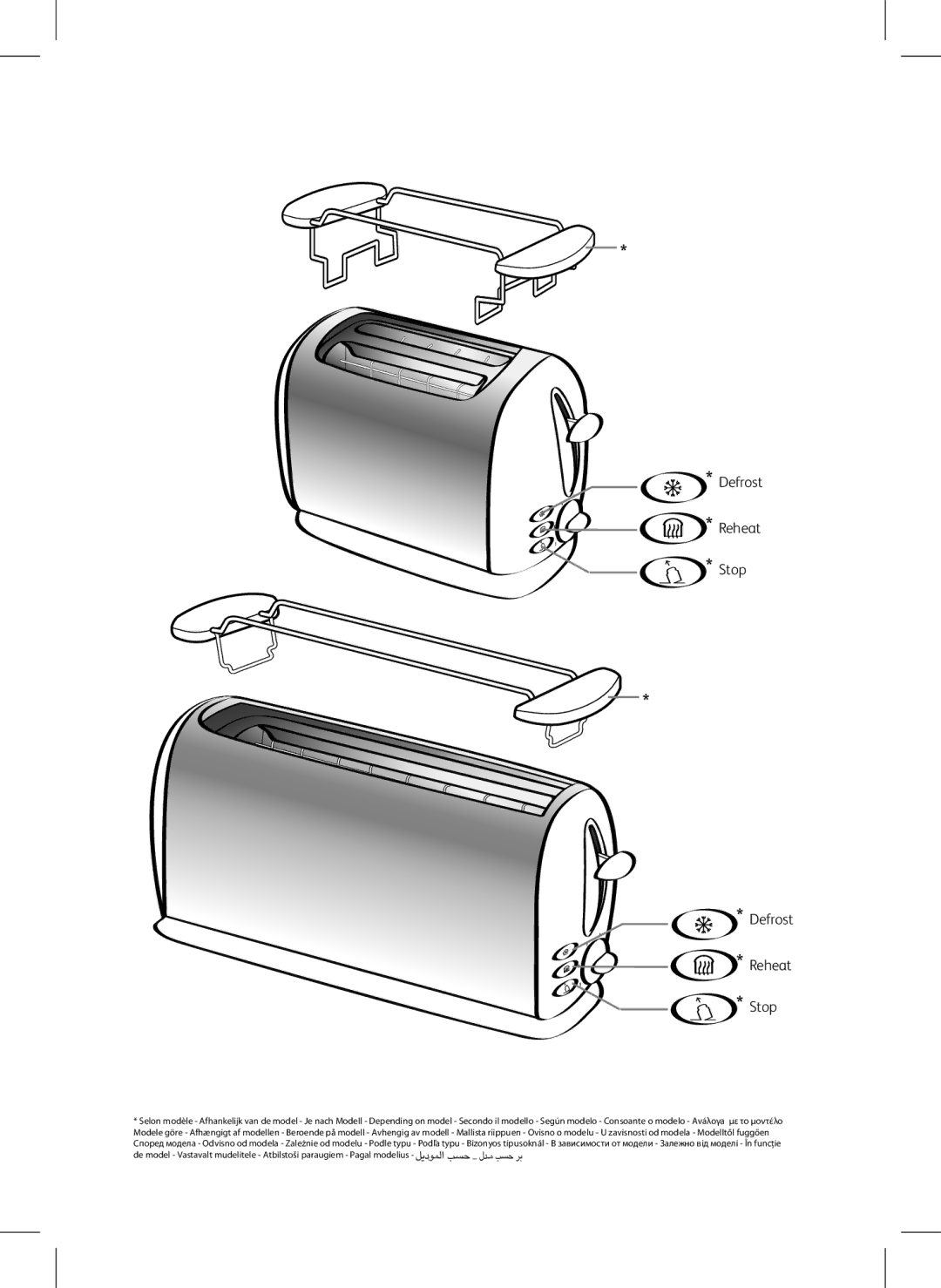 Tefal TT176232, TT176230, TT176231, TT176270, TT176233 manual Defrost Reheat Stop 