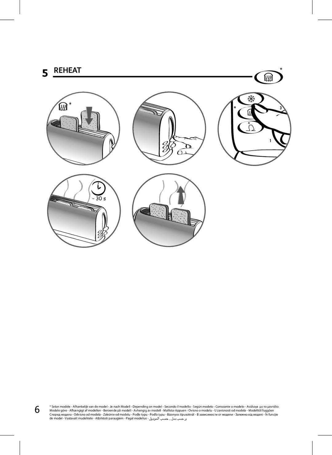 Tefal TT176231, TT176230, TT176232, TT176270, TT176233 manual Reheat, ~ 30 s 