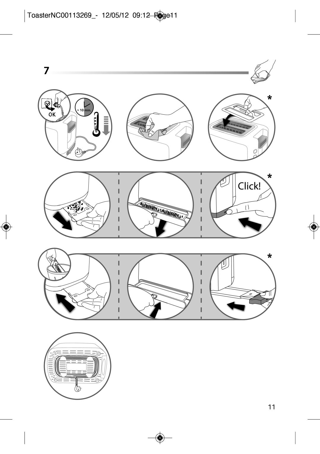 Tefal TT210132, TT210130 manual Click, ToasterNC00113269- 12/05/12 0912 Page11 