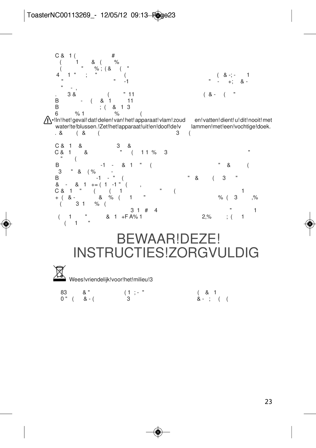 Tefal TT210132, TT210130 manual ToasterNC00113269- 12/05/12 0913 Page23, 1123, Wees vriendelijk voor het milieu 