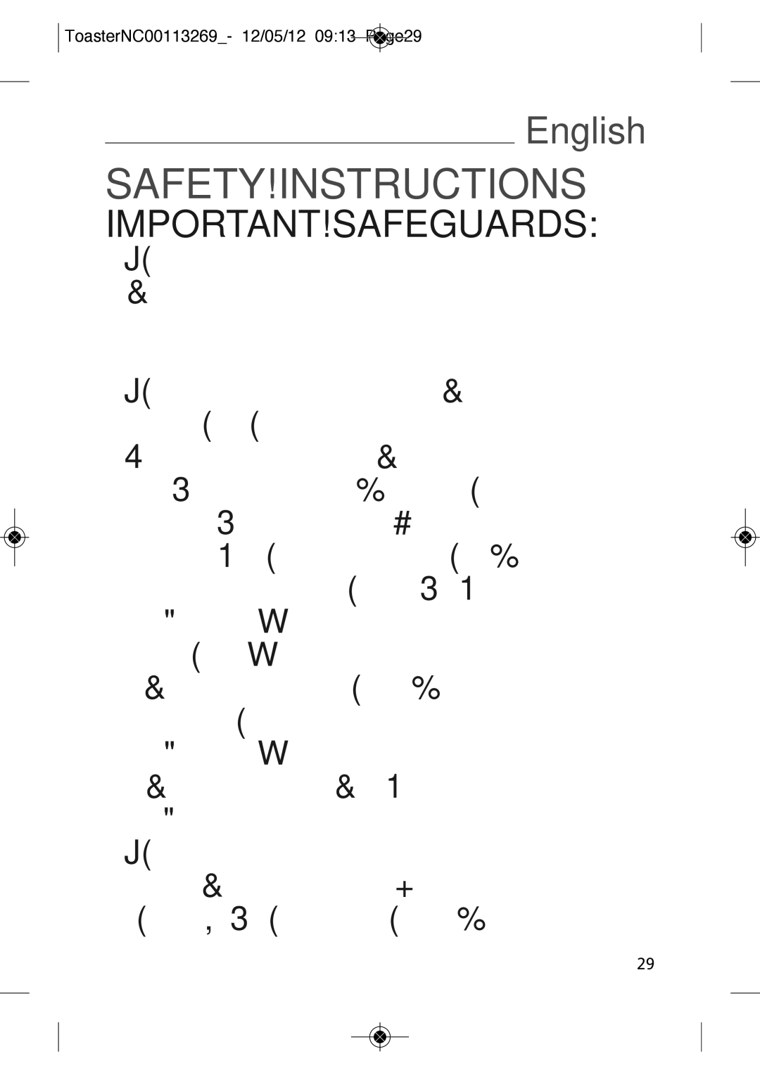 Tefal TT210132, TT210130 manual Safety Instructions, ToasterNC00113269- 12/05/12 0913 Page29, 1729 