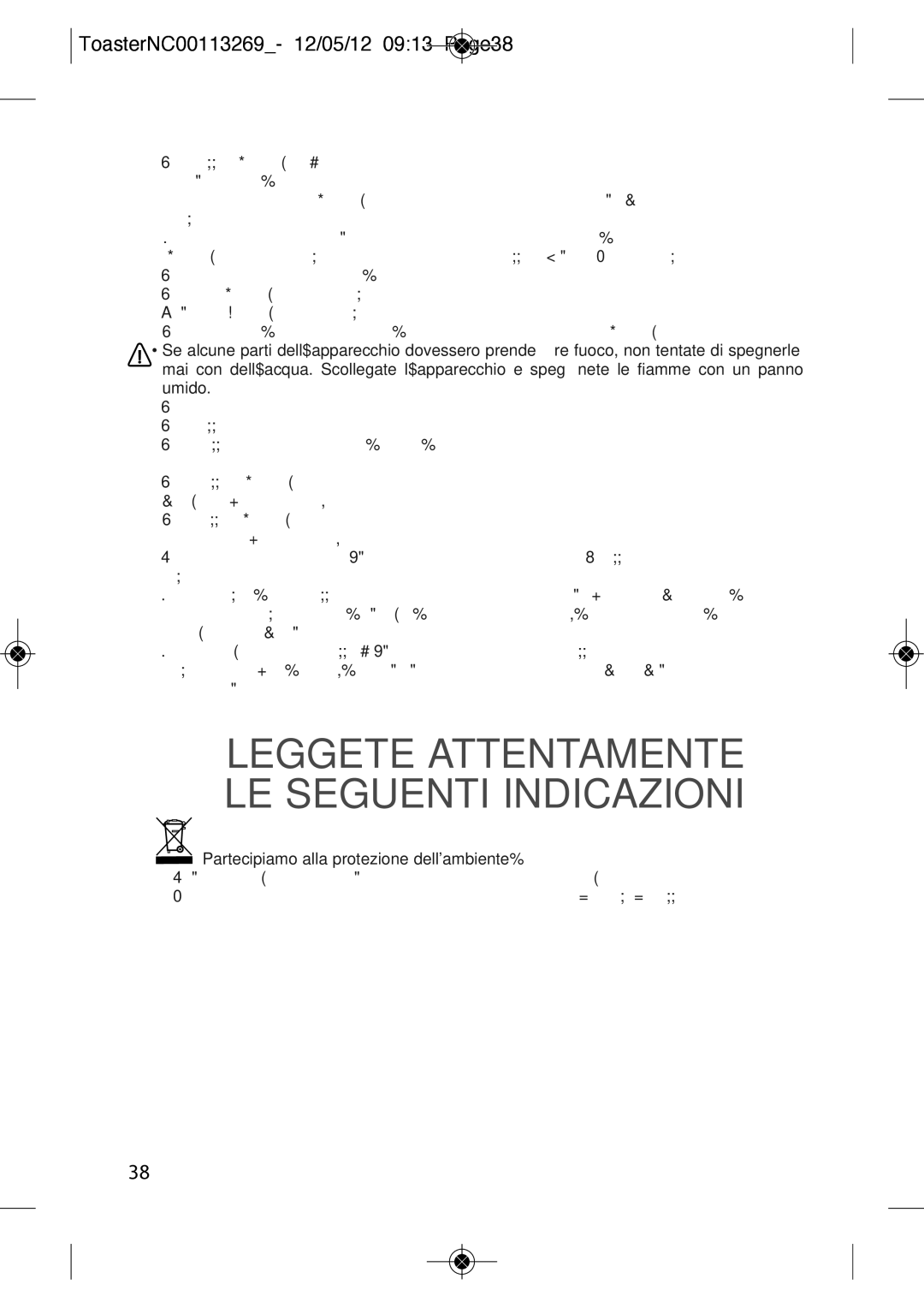 Tefal TT210130, TT210132 manual ToasterNC00113269- 12/05/12 0913 Page38, 2638, Partecipiamo alla protezione dell’ambiente 