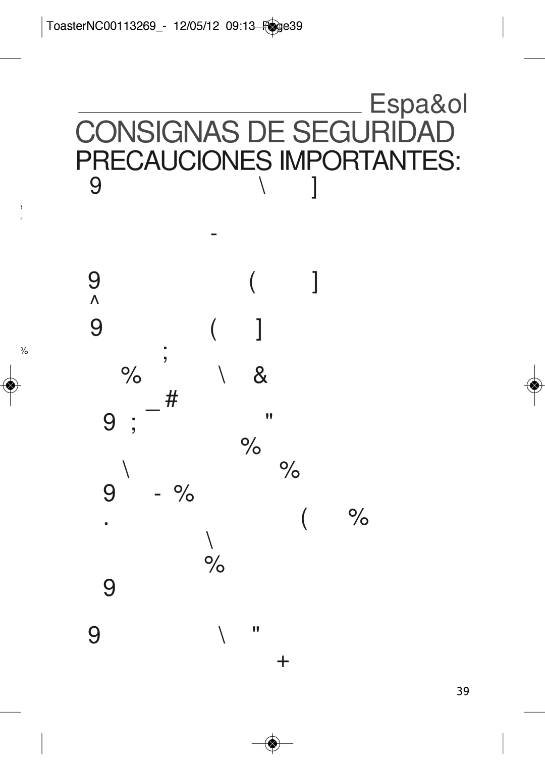 Tefal TT210132, TT210130 manual Consignas DE Seguridad, ToasterNC00113269- 12/05/12 0913 Page39, 2739 