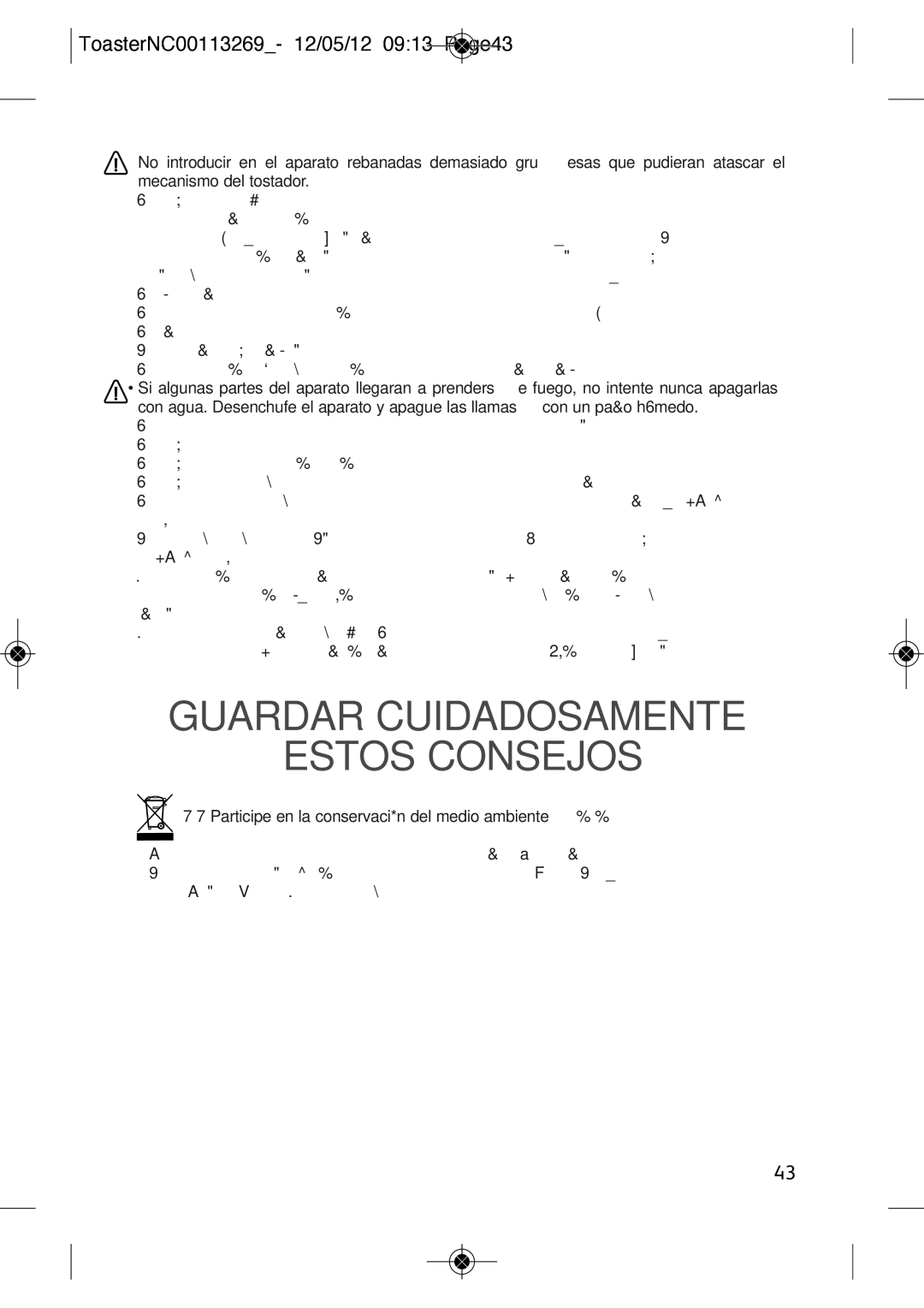 Tefal TT210132 manual ToasterNC00113269- 12/05/12 0913 Page43, 3143, ¡ ¡ Participe en la conservación del medio ambiente 