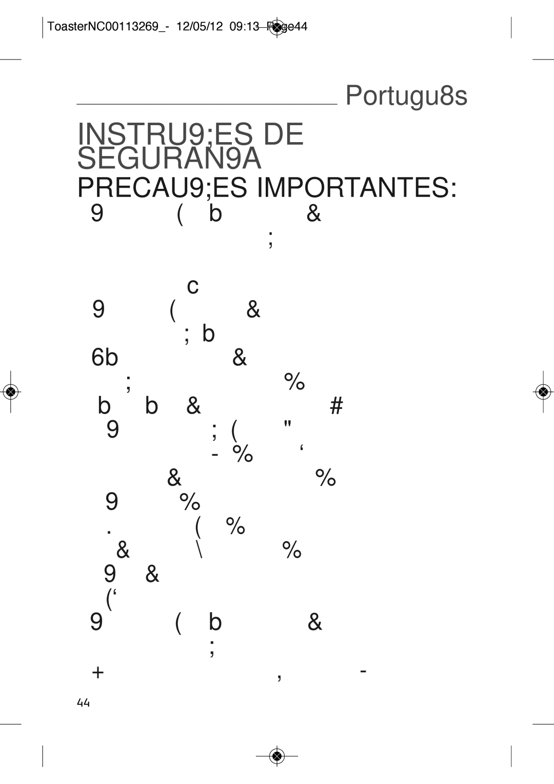 Tefal TT210130, TT210132 manual Instruções DE Segurança, ToasterNC00113269- 12/05/12 0913 Page44, 3244 