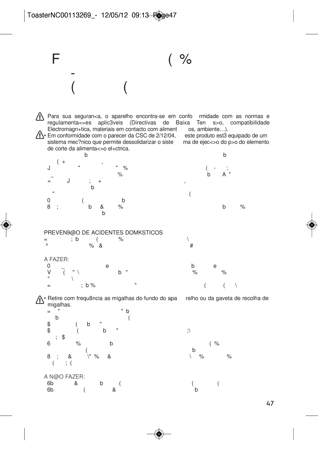 Tefal TT210132, TT210130 manual ToasterNC00113269- 12/05/12 0913 Page47, 3547, NÃO Fazer 