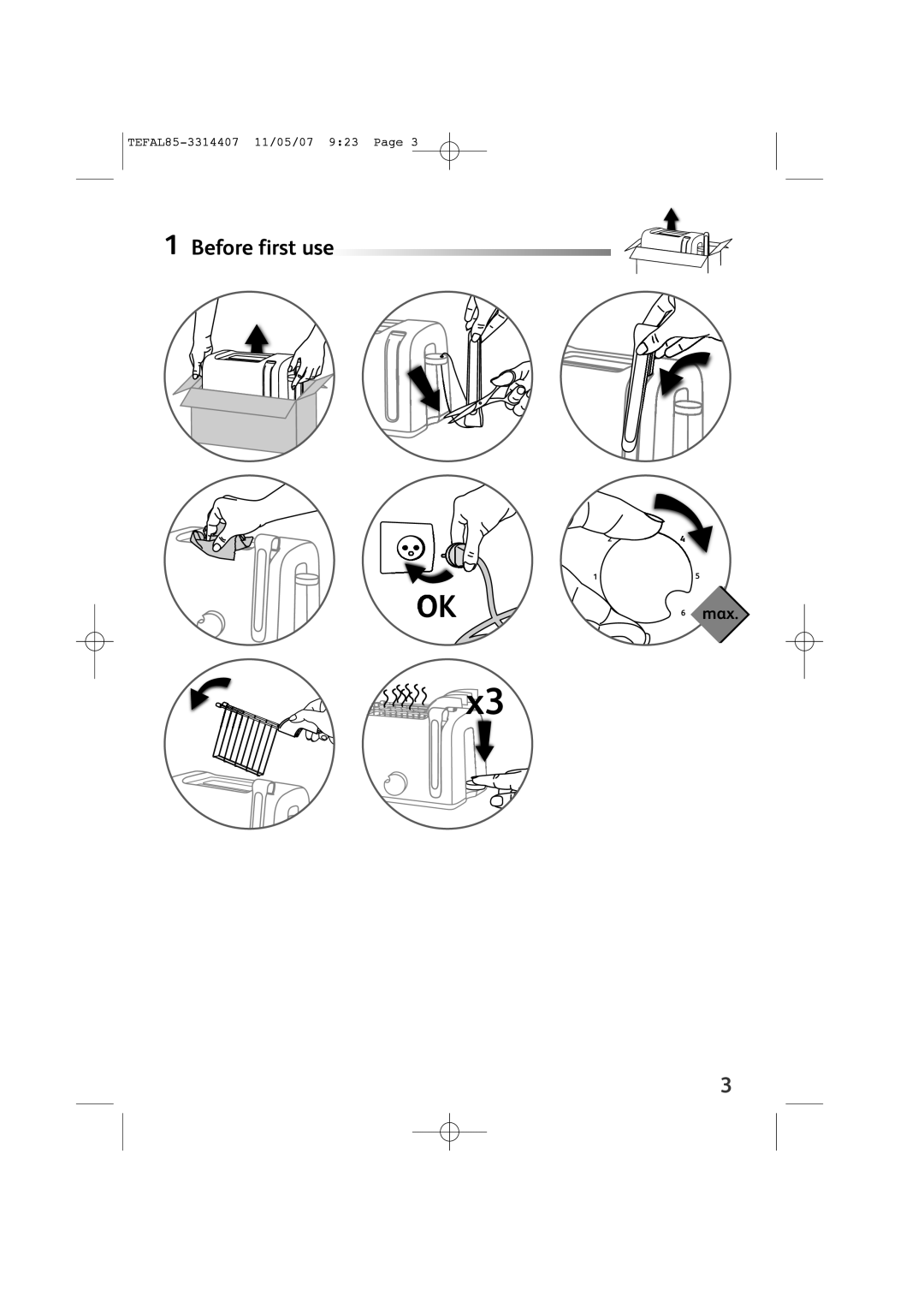 Tefal TT222030 manual Before first use 