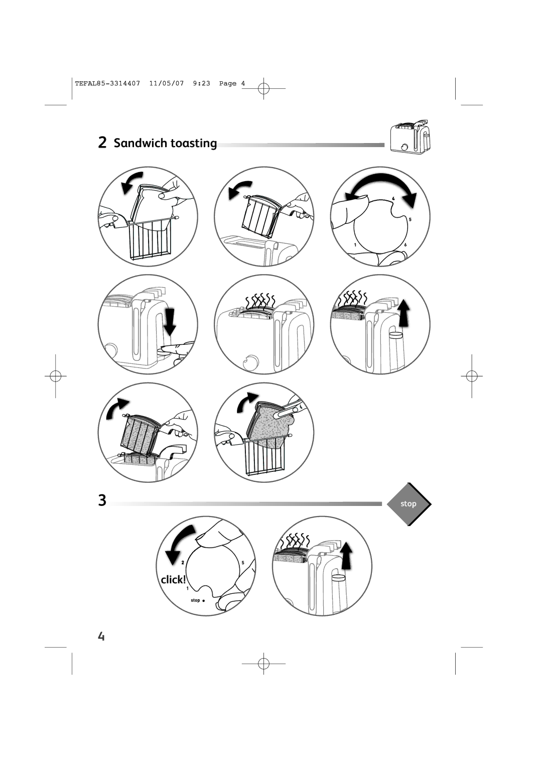 Tefal TT222030 manual Sandwich toasting 