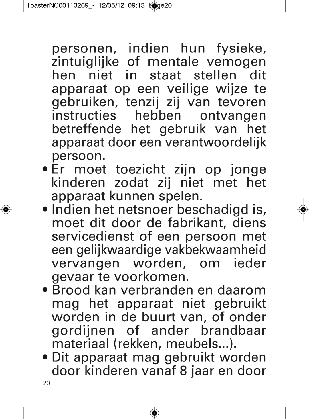 Tefal TT282811 manual ToasterNC00113269- 12/05/12 0913 Page20 