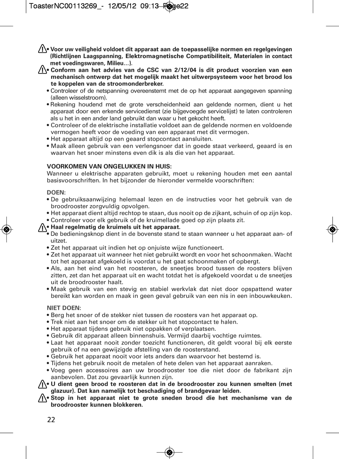 Tefal TT282811 manual ToasterNC00113269- 12/05/12 0913 Page22, 1022, Doen, Haal regelmatig de kruimels uit het apparaat 