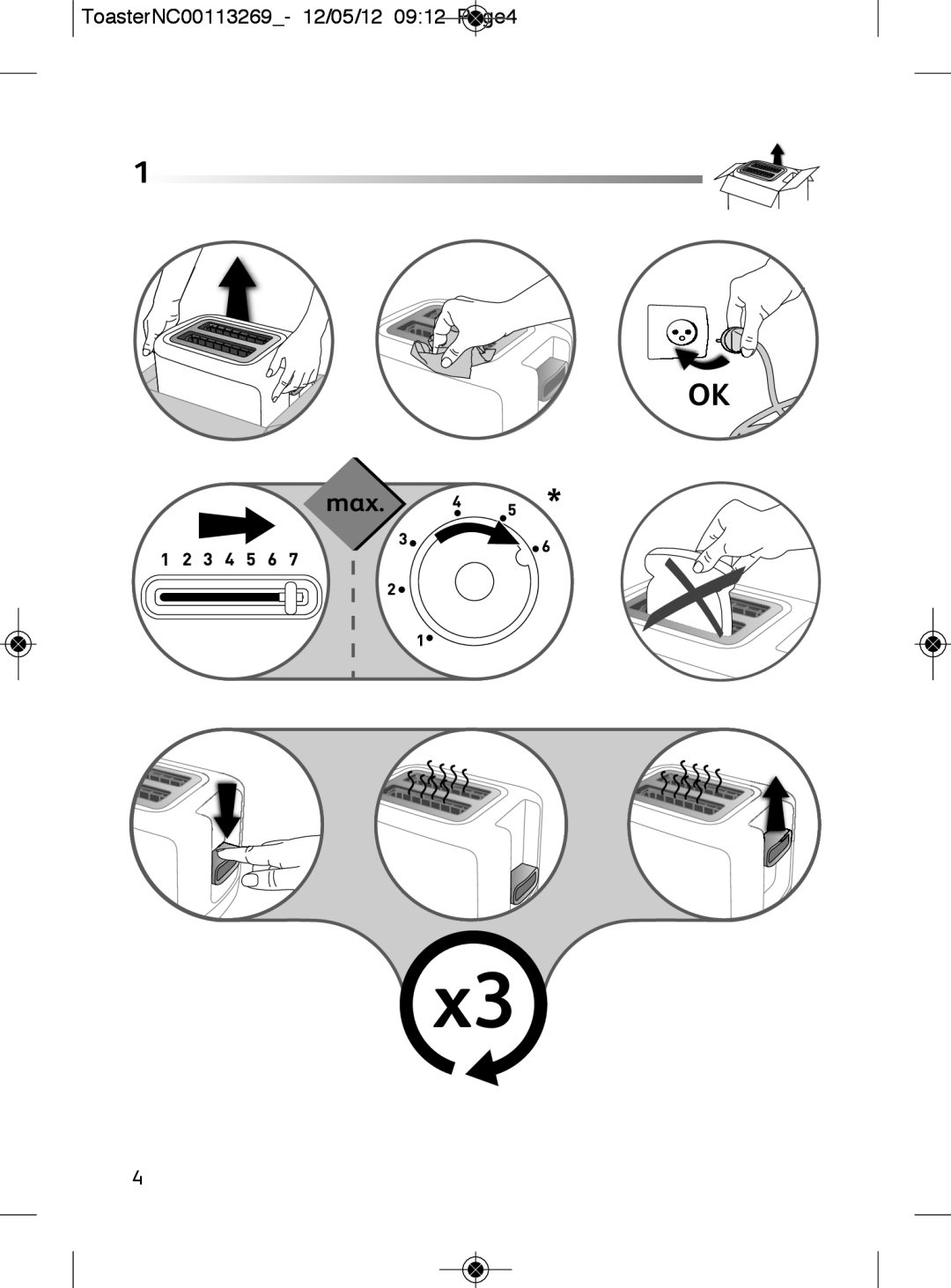 Tefal TT282811 manual ToasterNC00113269- 12/05/12 0912 Page4 