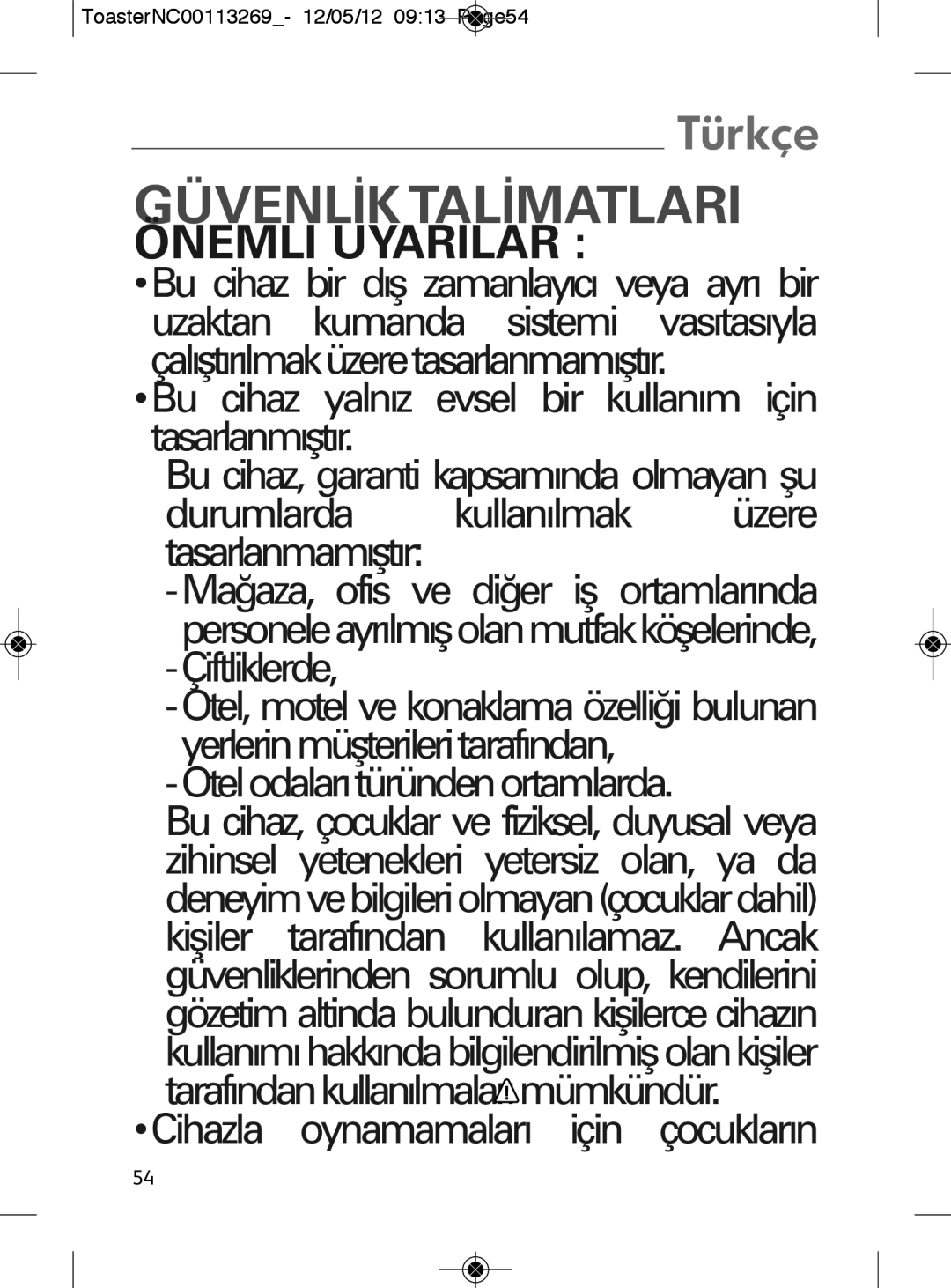 Tefal TT282811 manual Güvenlİktalİmatlari, ToasterNC00113269- 12/05/12 0913 Page54, 4254 