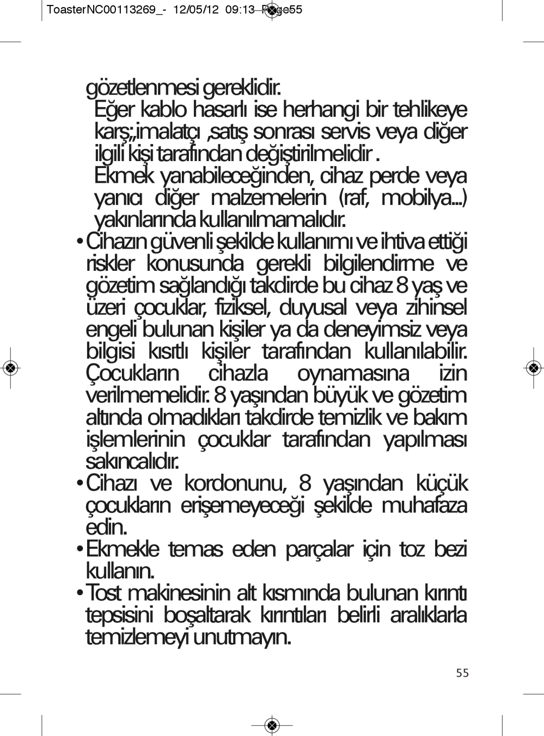 Tefal TT282811 manual Gözetlenmesigereklidir, ToasterNC00113269- 12/05/12 0913 Page55 