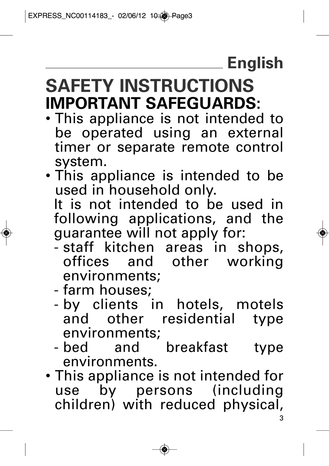 Tefal TT3670KR manual Safety Instructions 