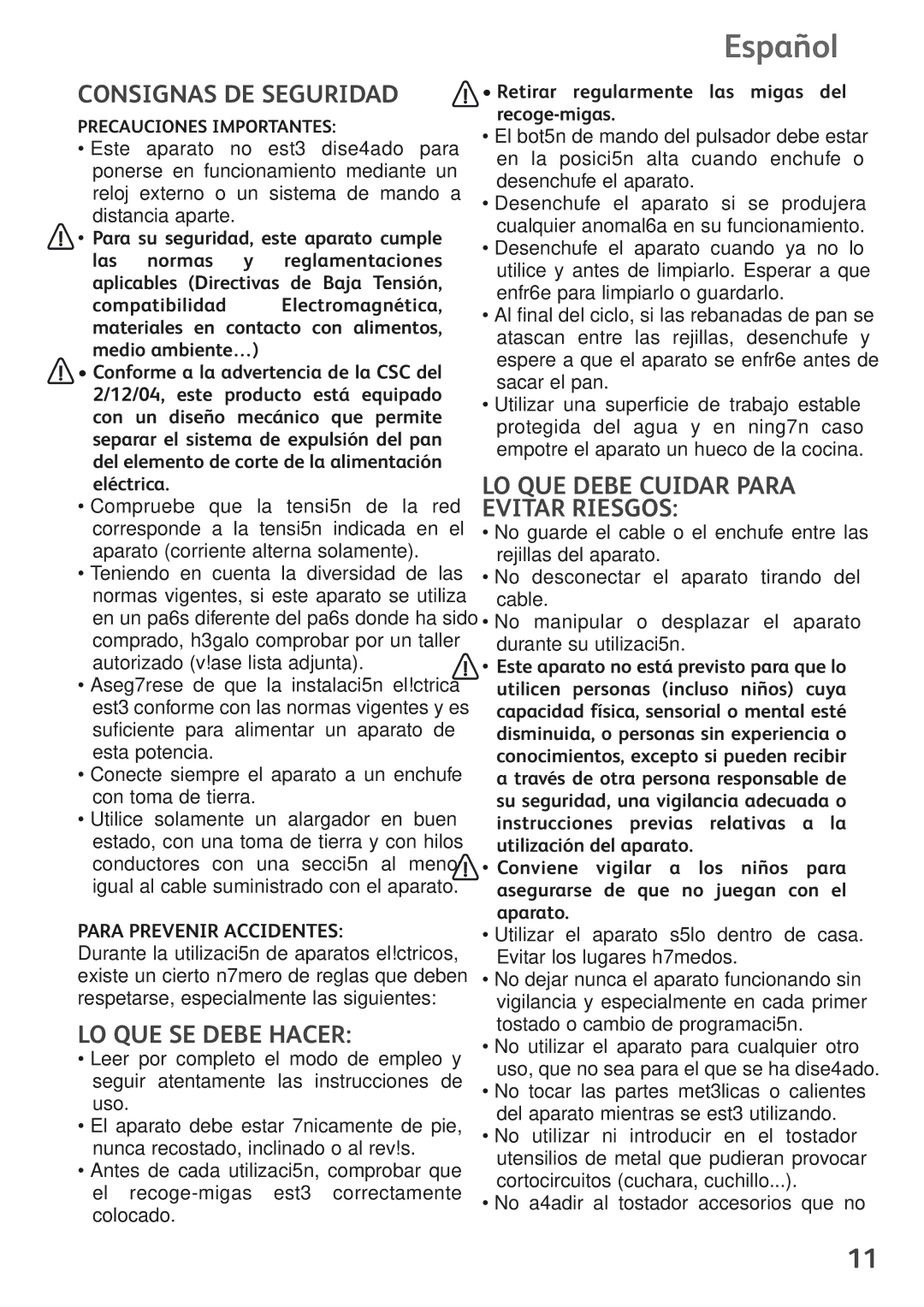 Tefal TT390130 manual Español, Consignas DE Seguridad, LO QUE SE Debe Hacer, LO QUE Debe Cuidar Para Evitar Riesgos 