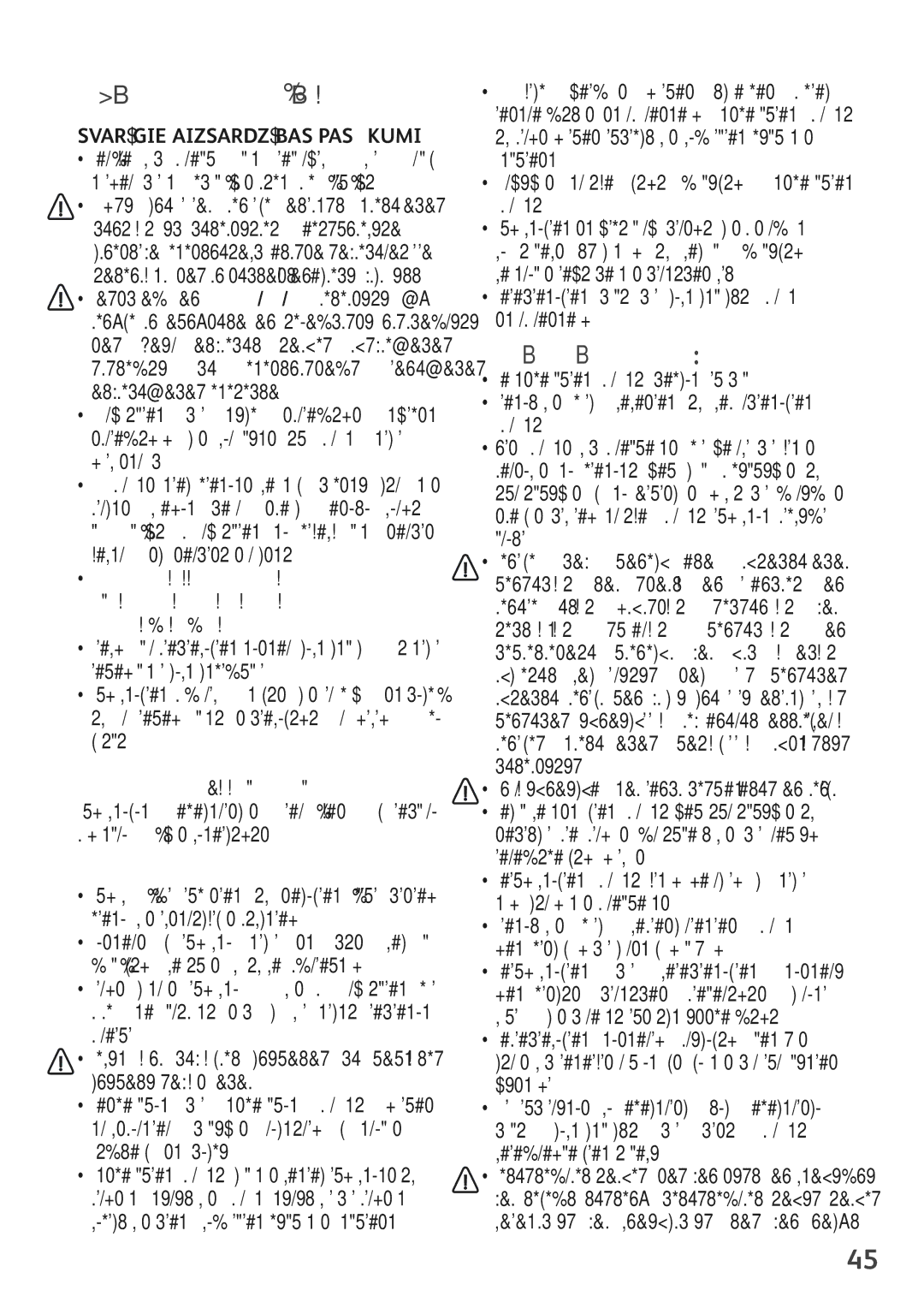 Tefal TT390130 manual Svar Īgie Aizsardz Ības PAS Ākumi 