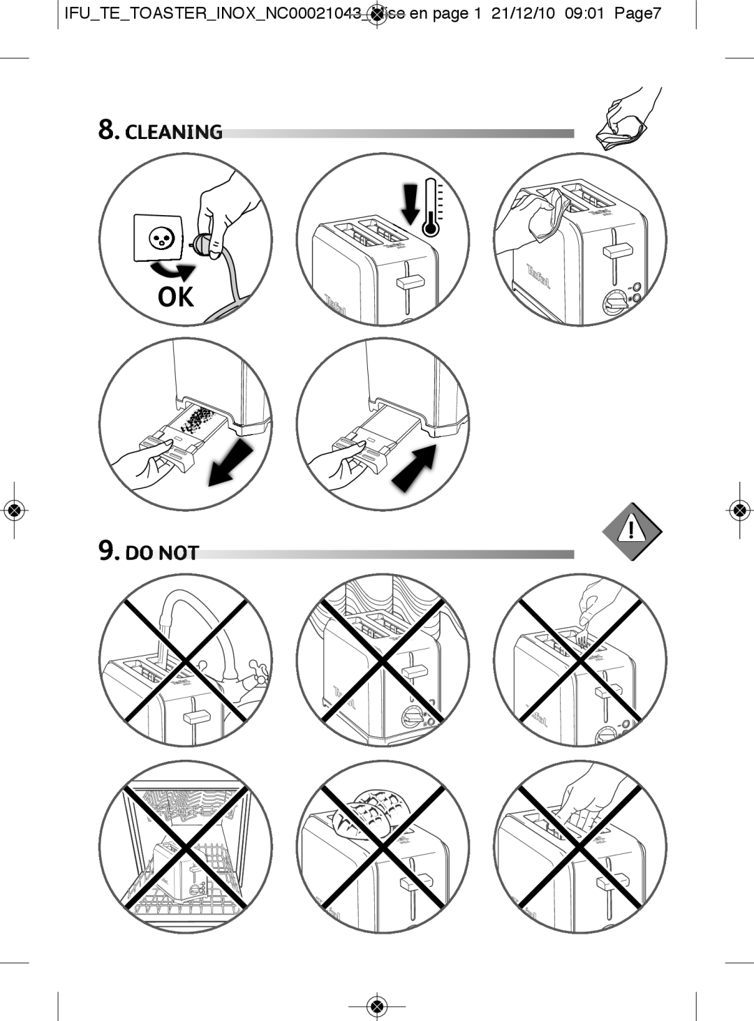 Tefal TT541070 manual Cleaning Do not 