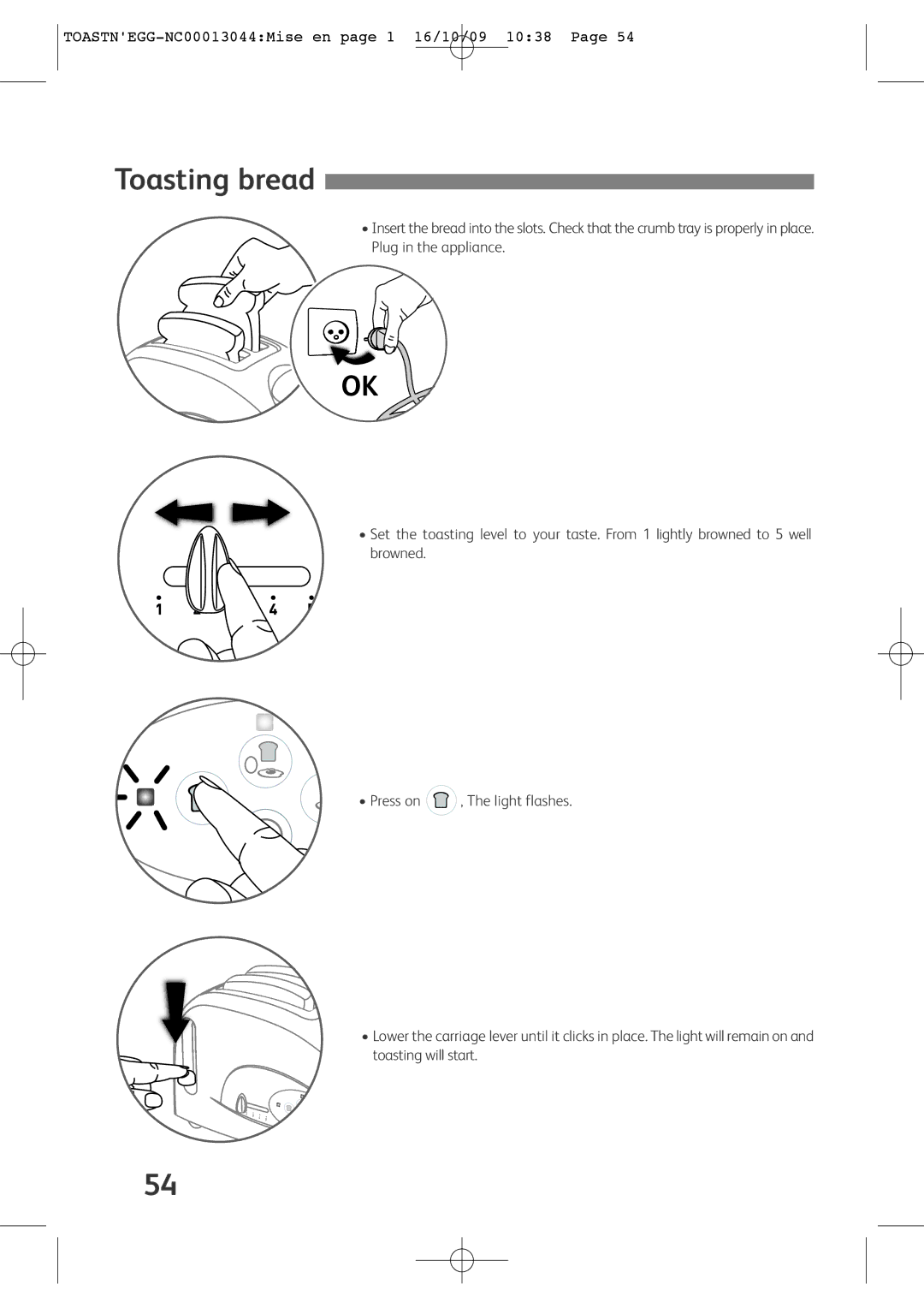 Tefal TT550015, TT550030, TT550065, TT550070, TT550050 manual Toasting bread 