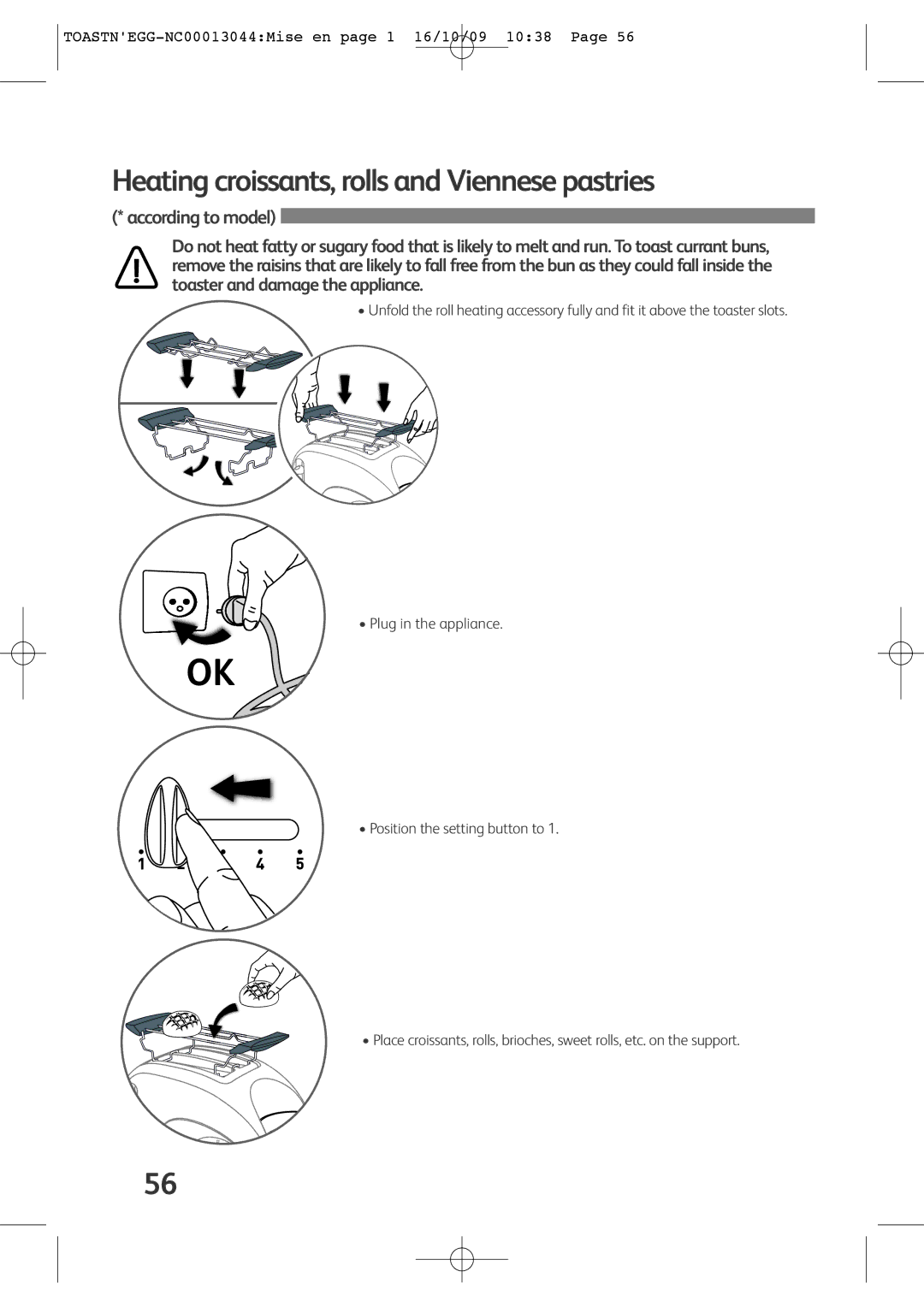 Tefal TT550065, TT550015, TT550030, TT550070, TT550050 manual Heatingcroissants,rollsandViennesepastries 