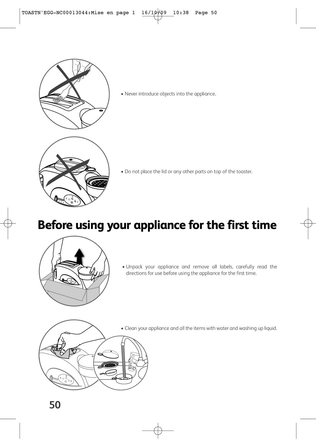 Tefal TT550030, TT550015, TT550065, TT550070, TT550050 manual Before using your appliance for the first time 