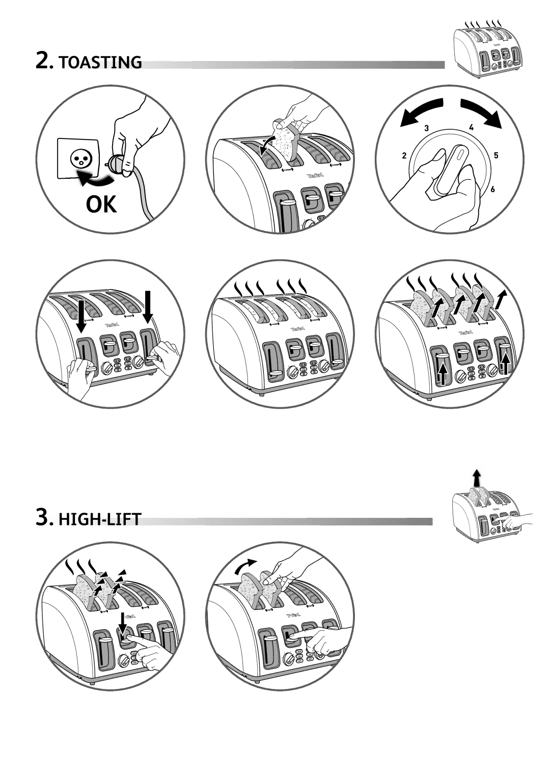 Tefal TT561EAU manual Toasting HIGH-LIFT 