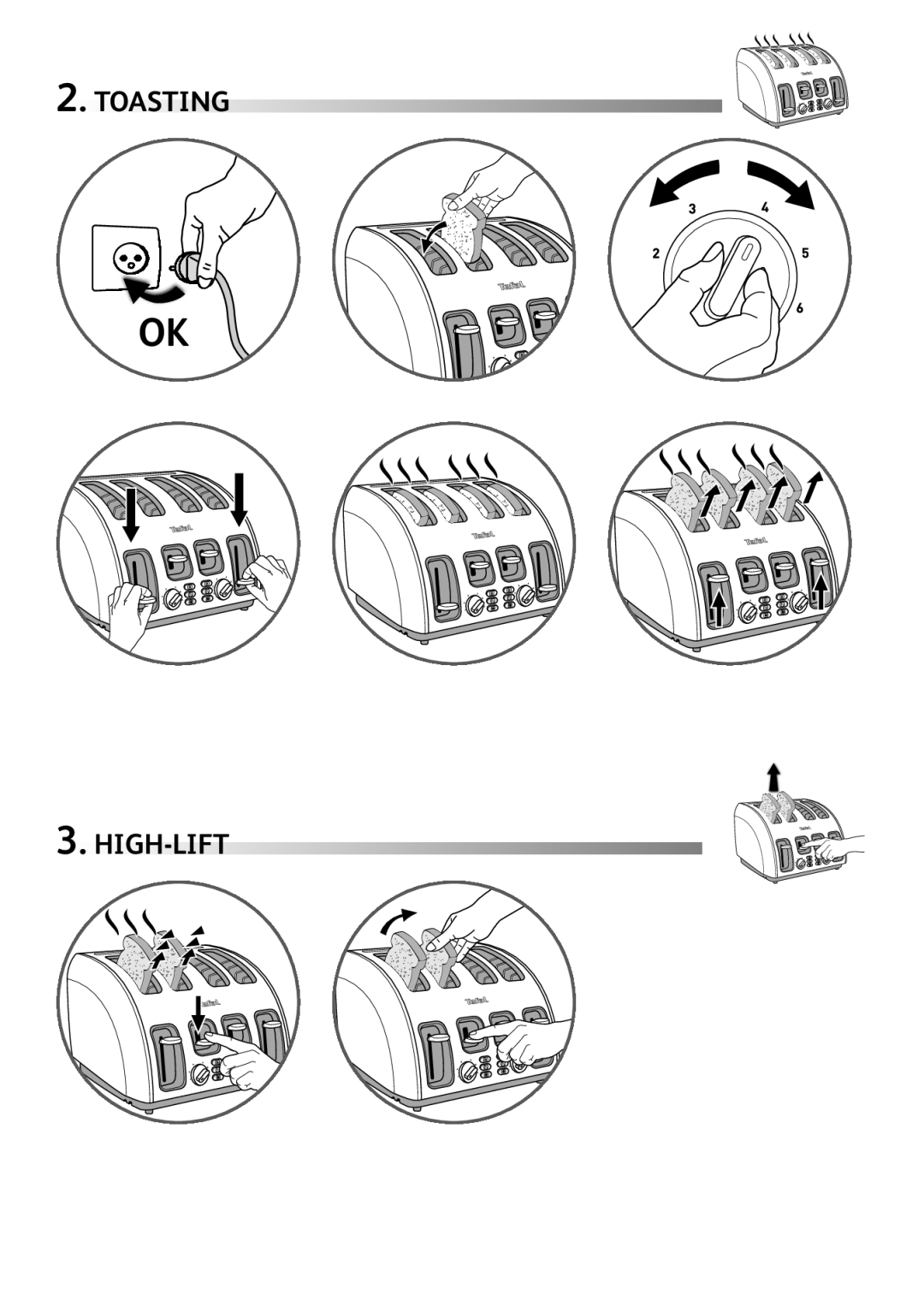 Tefal TT562E10 manual Toasting HIGH-LIFT 