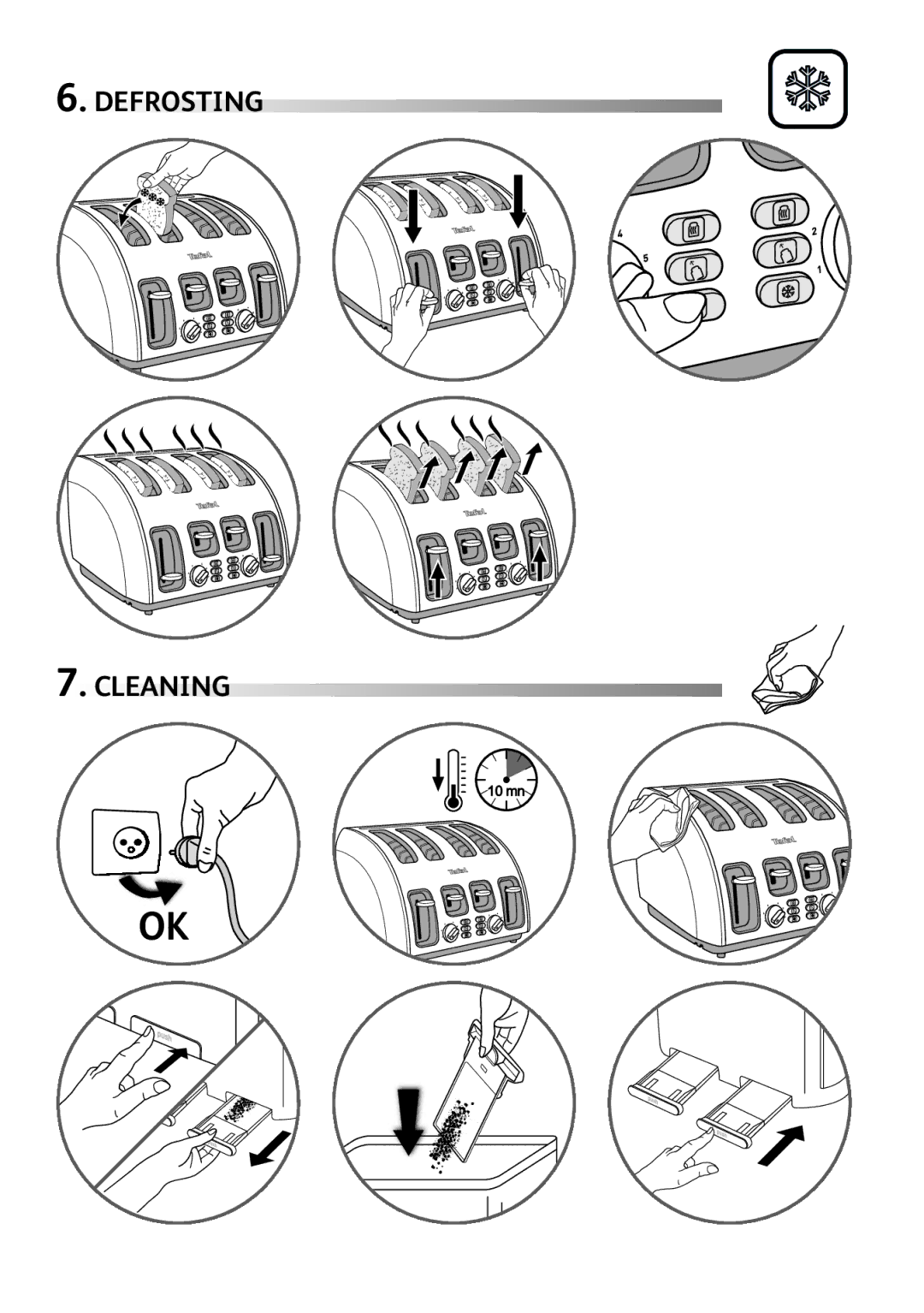 Tefal TT562E10 manual Defrosting Cleaning 