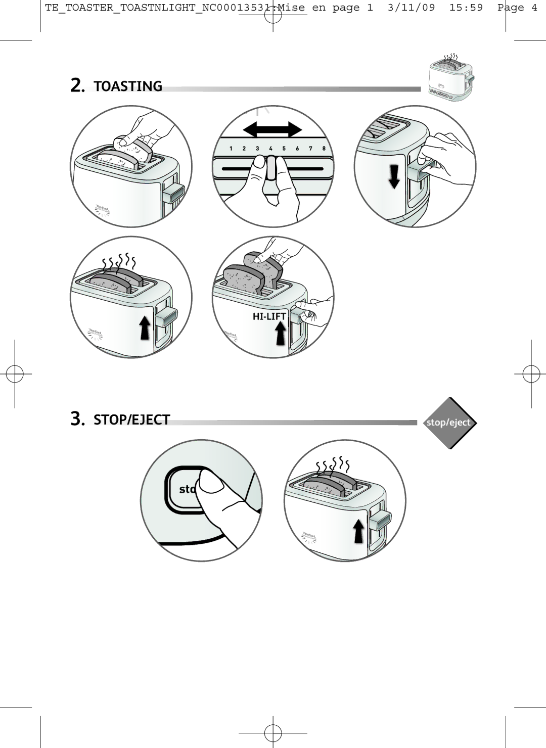 Tefal TT571070, TT571015, TT571030 manual Stop/Eject 