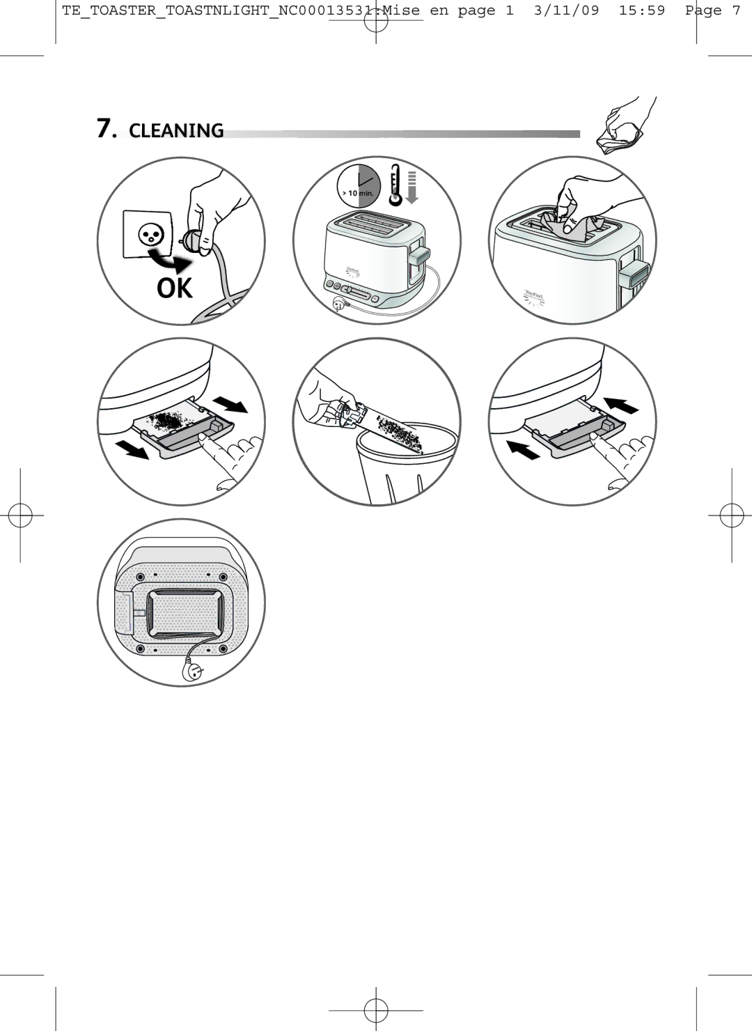 Tefal TT571070, TT571015, TT571030 manual Cleaning 