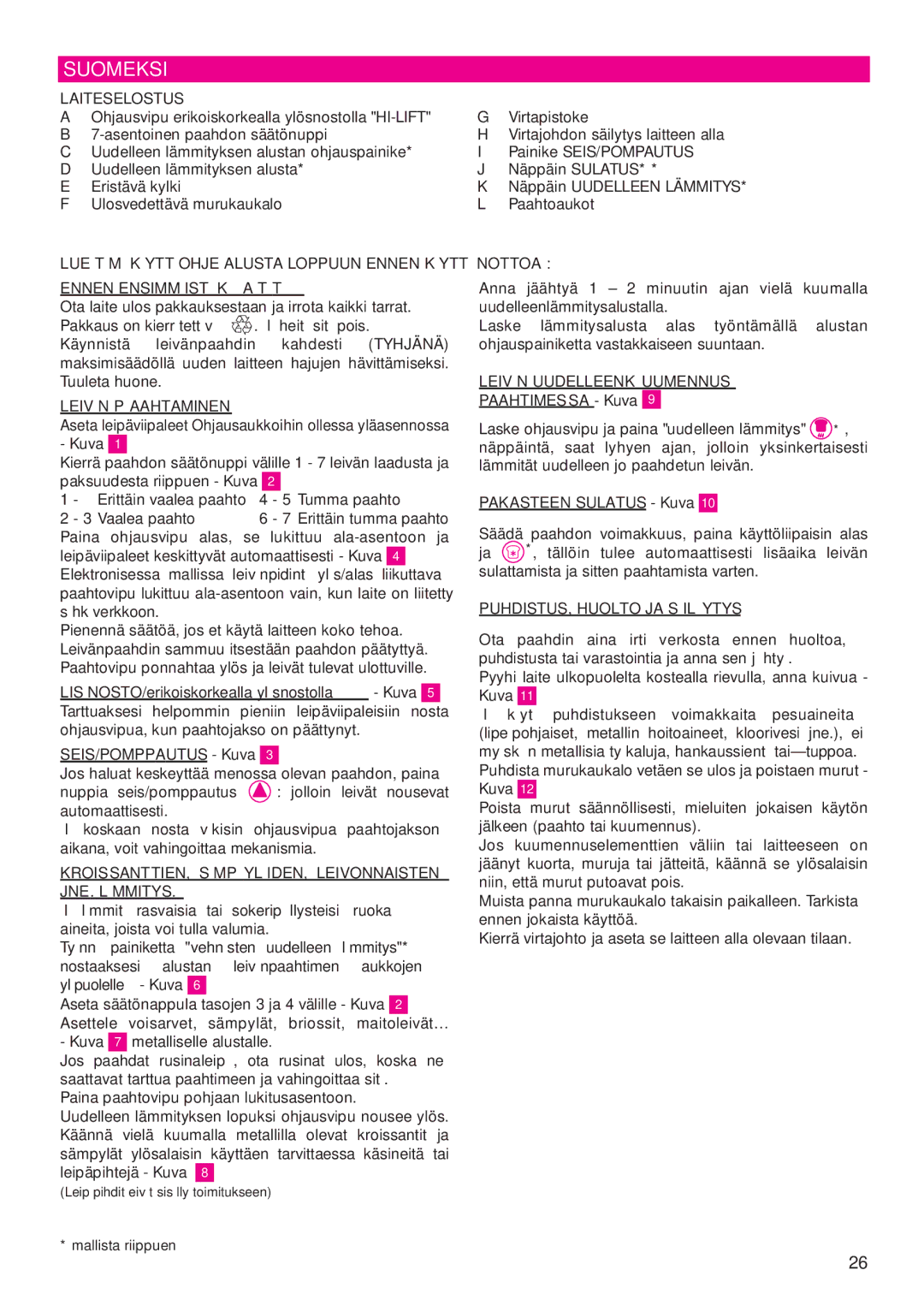 Tefal TT812132, TT812116, TT812131, TT812150 manual Suomeksi 