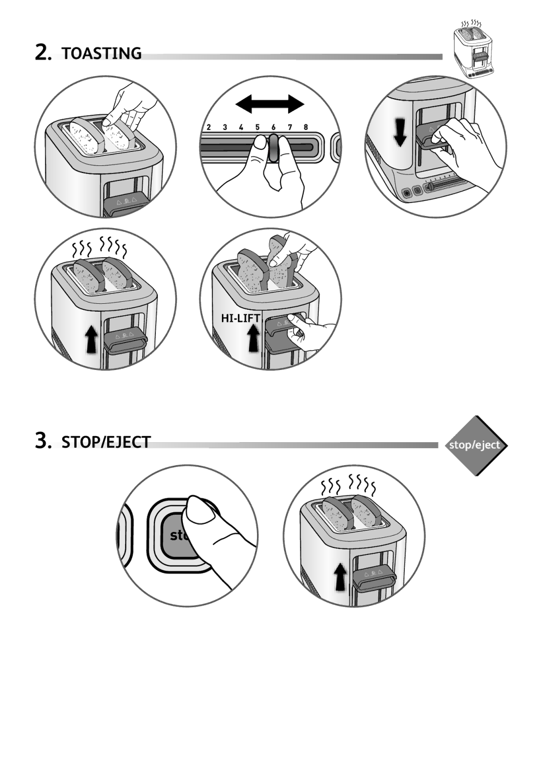 Tefal TT890015 manual Toasting STOP/EJECT 