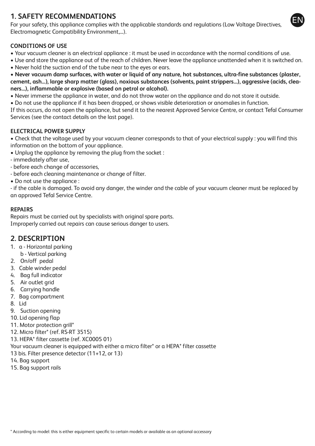 Tefal TW185188 manual Safety Recommendations, Conditions of USE, Electrical Power Supply, Repairs 