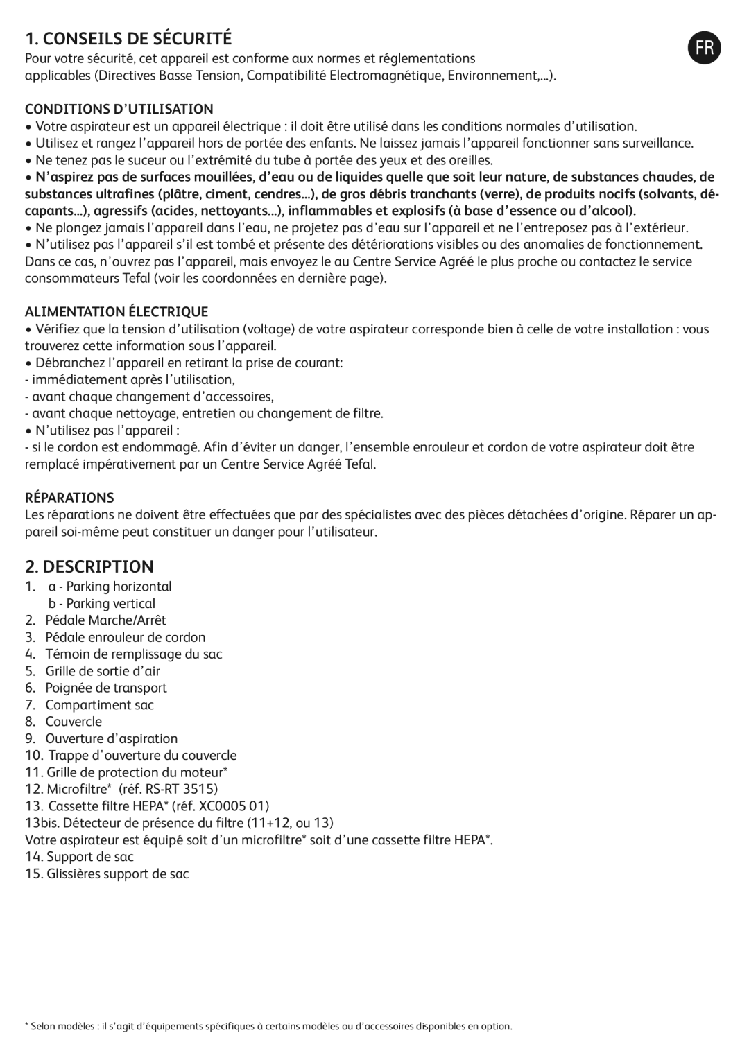 Tefal TW185188 manual Conseils DE Sécurité, Description, Conditions D’UTILISATION, Alimentation Électrique, Réparations 