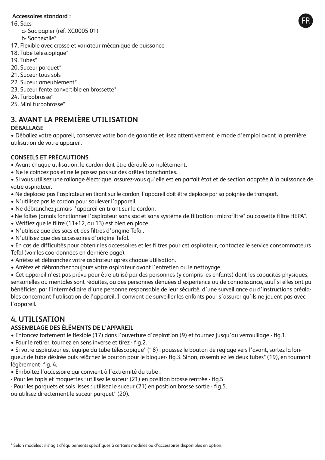 Tefal TW185188 Avant LA Première Utilisation, Déballage, Conseils ET Précautions, Assemblage DES Éléments DE L’APPAREIL 