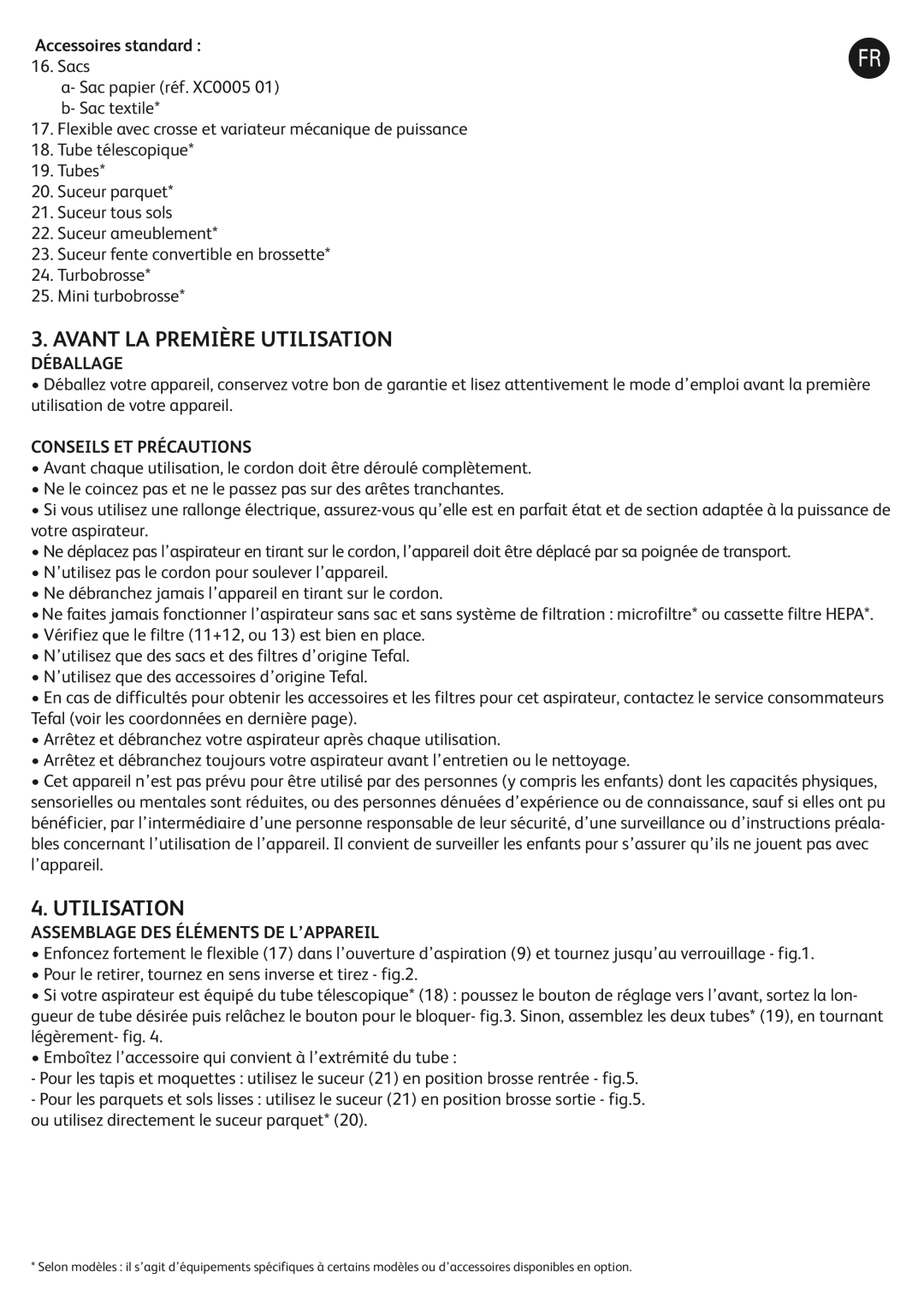 Tefal TW185988 Avant LA Première Utilisation, Déballage, Conseils ET Précautions, Assemblage DES Éléments DE L’APPAREIL 