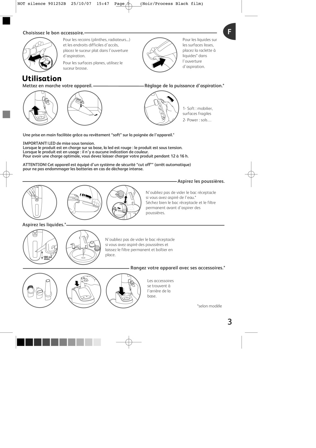 Tefal TW454141 manual Mettez en marche votre appareil, Aspirez les poussières, Rangez votre appareil avec ses accessoires 